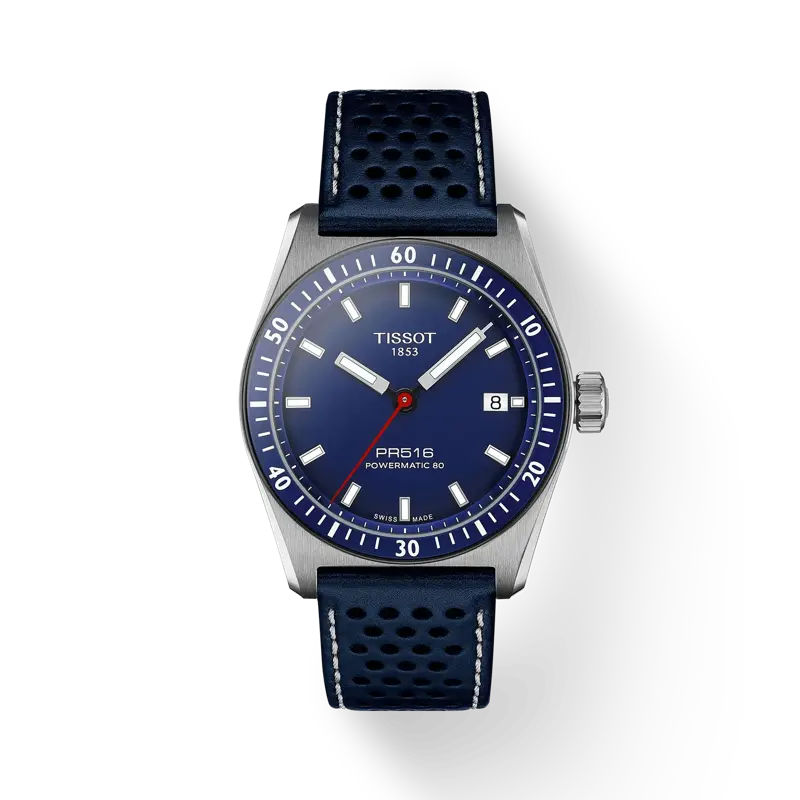 Tissot Pr516 Powermatic 80 T1494071604100 38Mm Blue Dial Leather Strap Watch 1