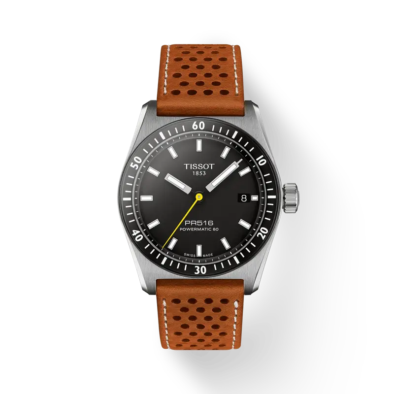 Tissot Pr516 Powermatic 80 T1494071605100 38Mm Black Dial Brown Leather Strap Watch 1