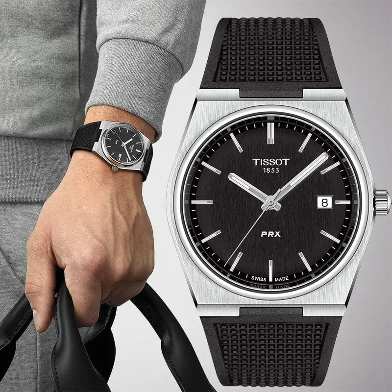 Tissot Prx Black Dial Rubber Strap Men Watch T1374101705100 2