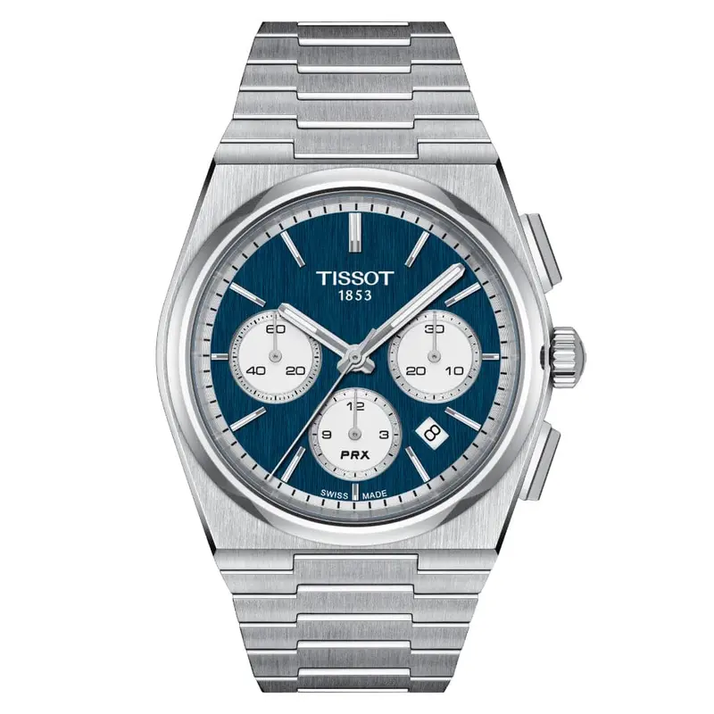 Tissot Prx Chronograph Blue Dial Silver Stainless Steel Strap Men Watch T1374271104100 1