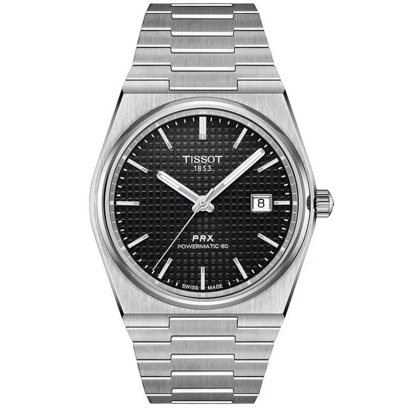 Tissot Prx Powermatic 80 Black Dial Silver Stainless Steel Strap Men Watch T1372071105100 1