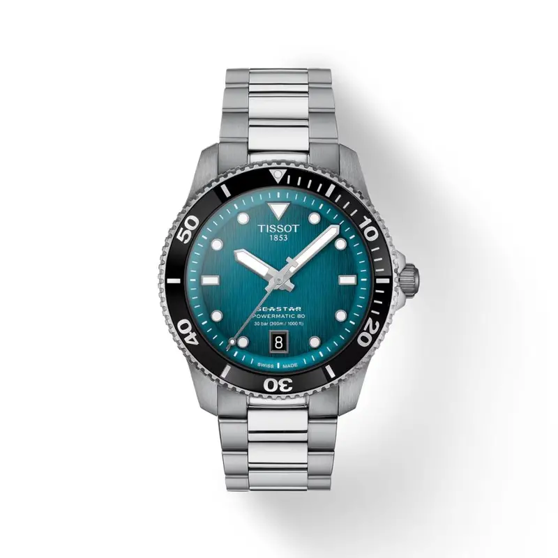 Tissot Seastar 1000 Powermatic 80 Stainless Graded Turquoise Black Dial Steel Men's Watch T1208071109100 1