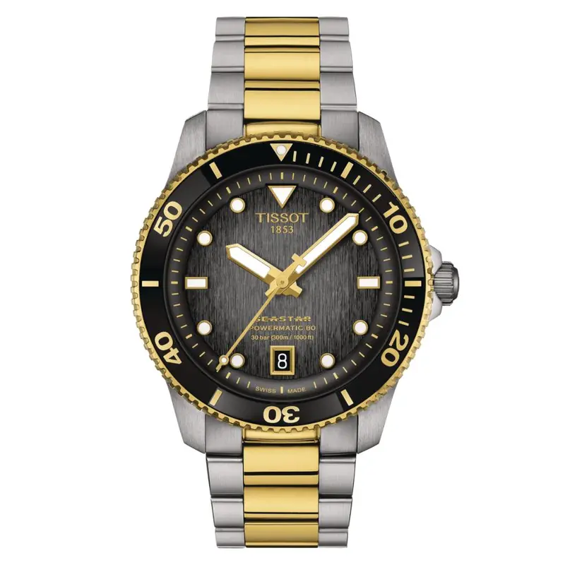 Tissot Seastar 1000 Powermatic Automatic Black Dial Two-Tone Stainless Steel Men's Watch T1208072205100 1