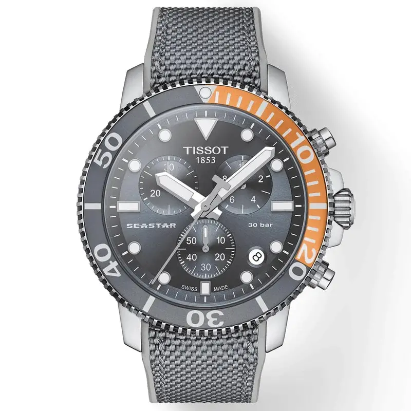 Tissot Seastar Chronograph Gray Dial And Fabric Strap Men Watch T1204171708101 1