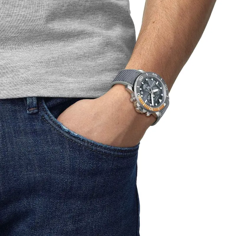 Tissot Seastar Chronograph Gray Dial And Fabric Strap Men Watch T1204171708101 2