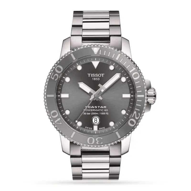 Tissot Seastar Powermatic 80 Grey Dial Stainless Steel Men's Watch T1204071108101 1