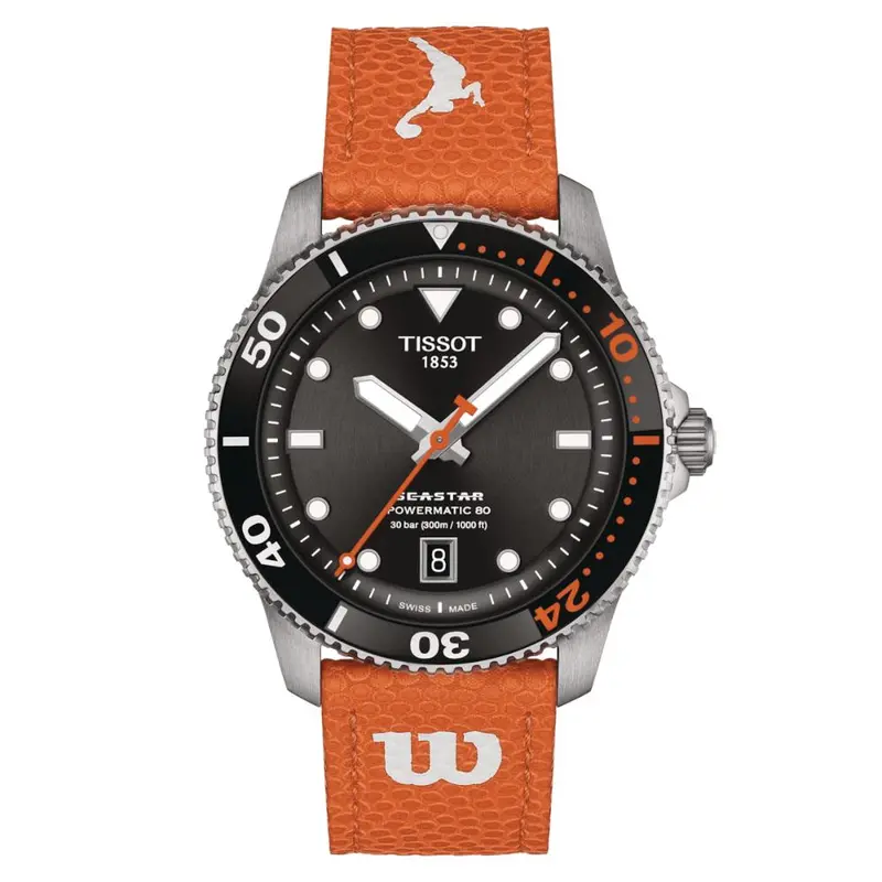 Tissot Seastar Wilson Wnba Collection Black Dial Orange Leather Strap Unisex Watch T1208071705100 1