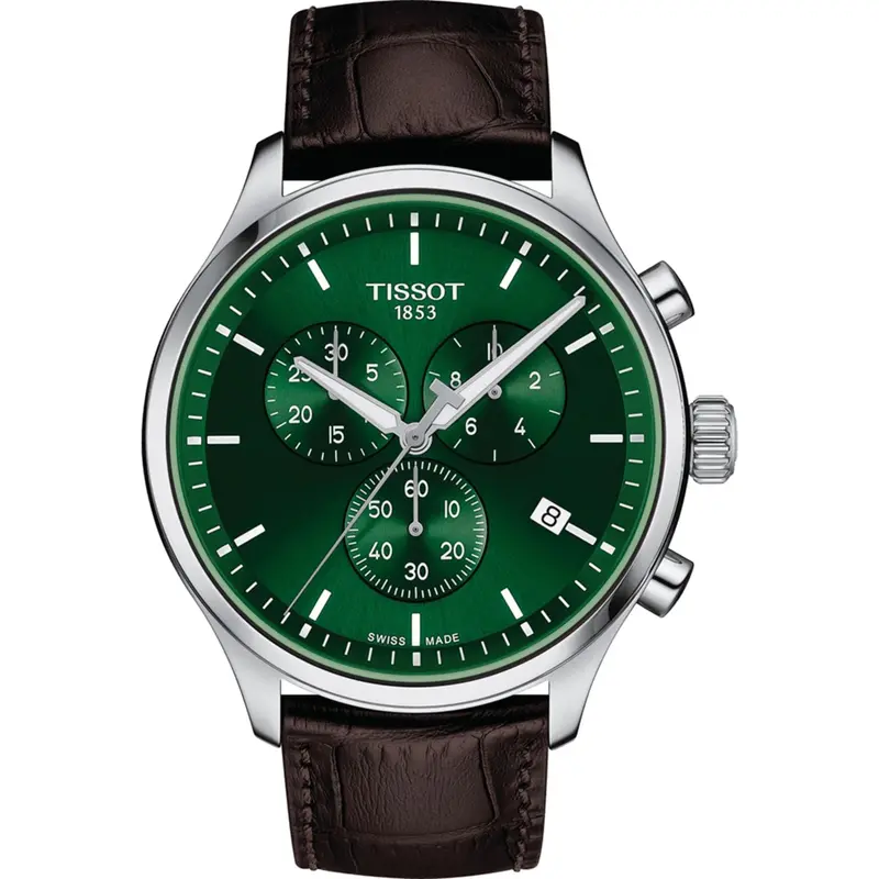 Tissot T-Sport Xl Stainless Steel Chronograph Green Dial Brown Leather Men's Watch T1166171609100 1