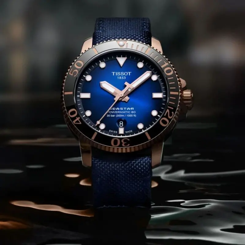 Tissot T1204073704100 Seastar 1000 Powermatic 80 Blue Fabric Strap Men's Watch 2
