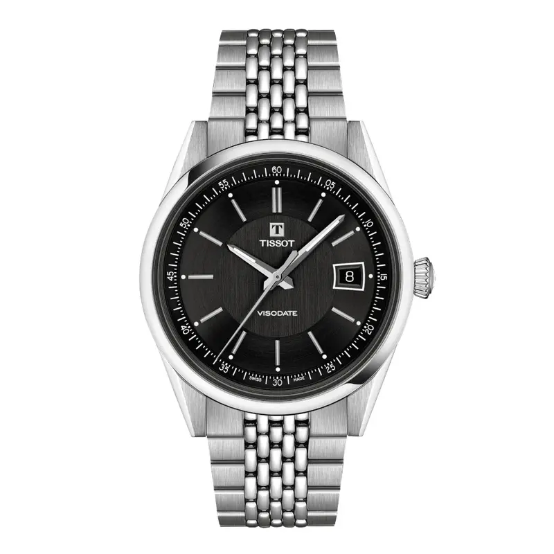 Tissot Visodate Black Dial Stainless Steel Strap Men's Watch - Date Display | T1574071105100 1