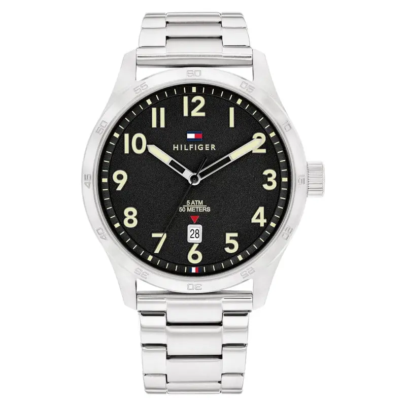Tommy Hilfiger Black Dial Silver Stainless Steel Strap Men Watch 1710594 1
