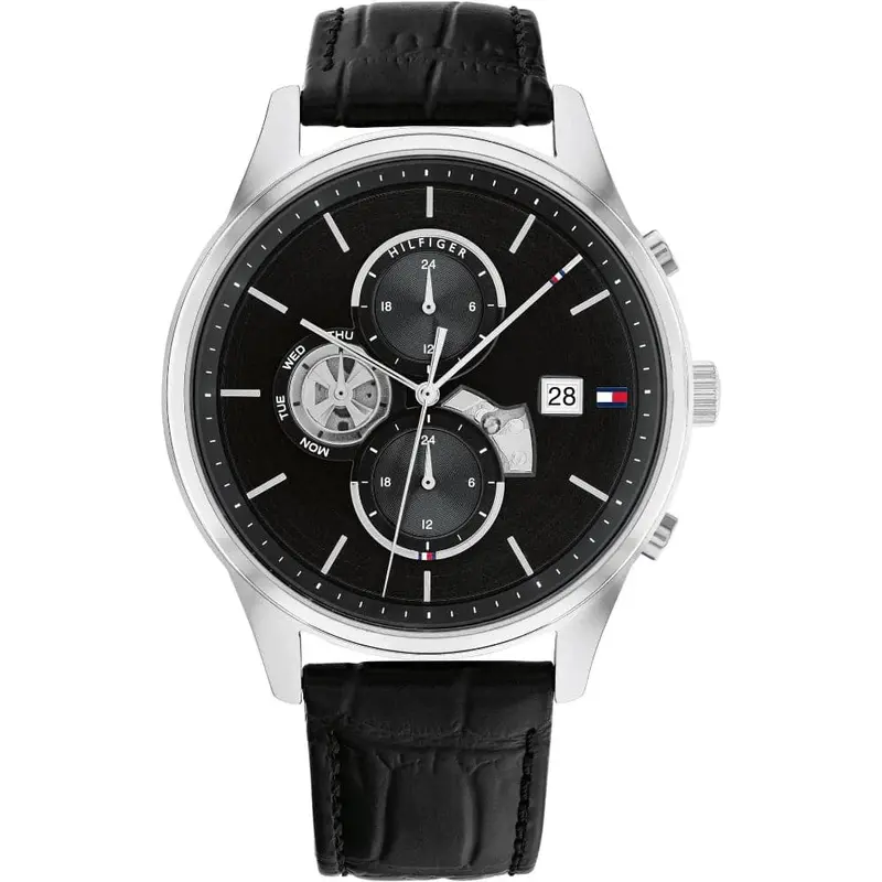 Tommy Hilfiger Chronograph Black Leather Strap Men Watch 1710502 1