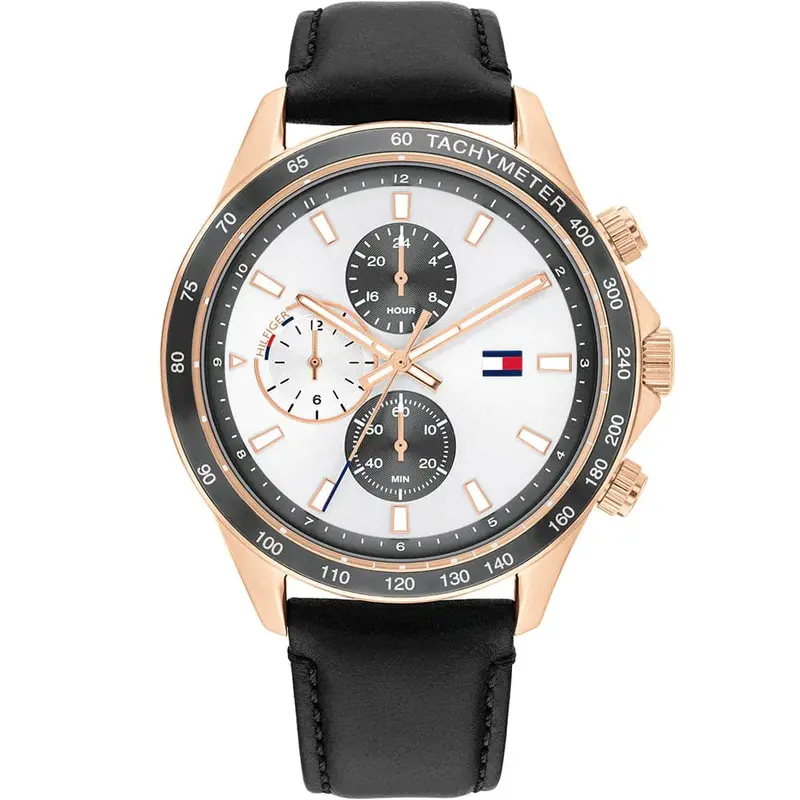 Tommy Hilfiger Chronograph Black Leather Strap Men Watch 1792016 1