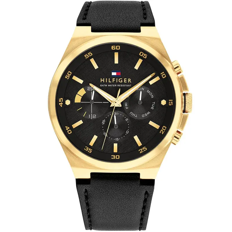 Tommy Hilfiger Chronograph Black Leather Strap Men Watch 1792086 1