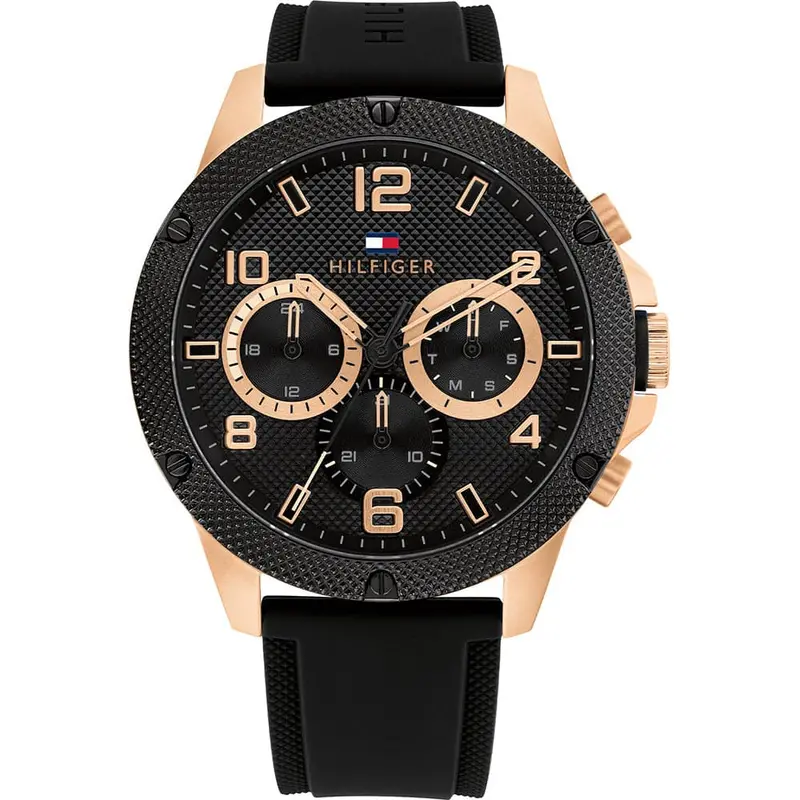 Tommy Hilfiger Chronograph Black Silicone Strap Men Watch 1792028 1