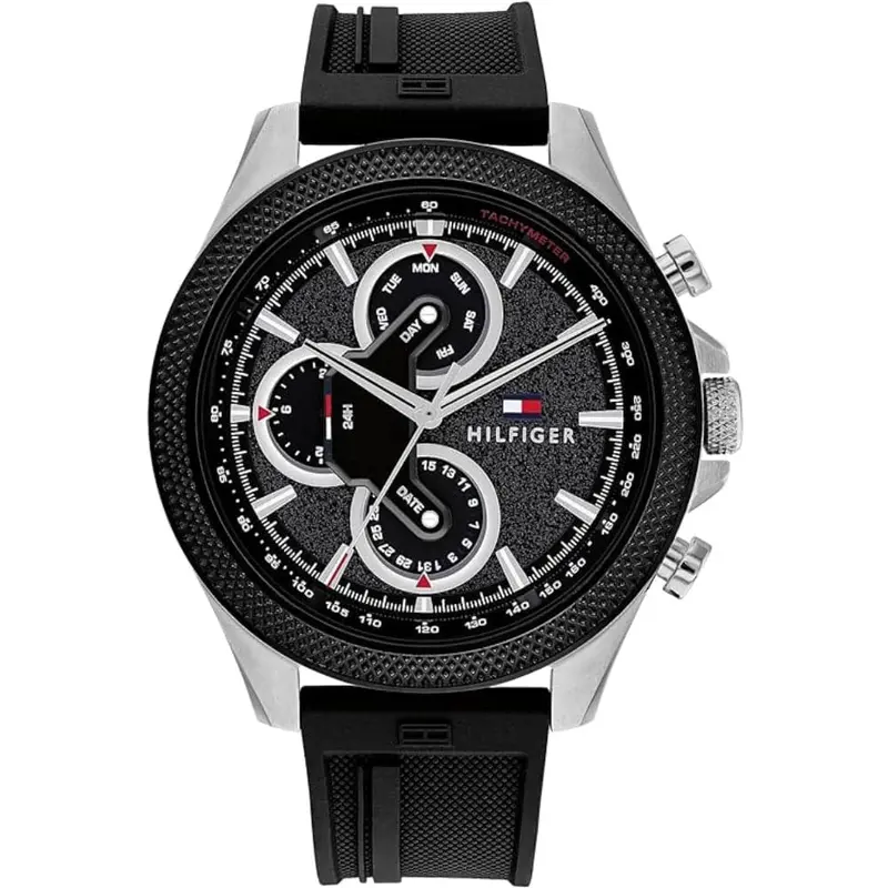 Tommy Hilfiger Chronograph Black Silicone Strap Men Watch 1792082 1