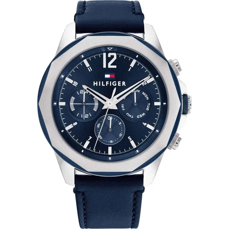 Tommy Hilfiger Chronograph Blue Leather Strap Men Watch 1792063 1