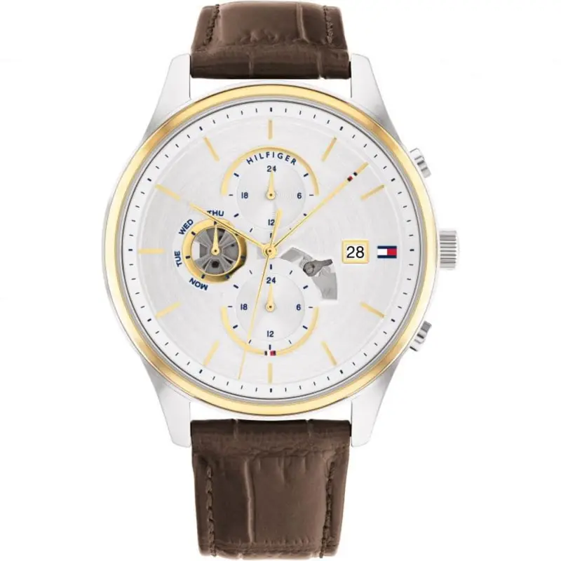 Tommy Hilfiger Chronograph Brown Leather Strap Men Watch 1710501 1