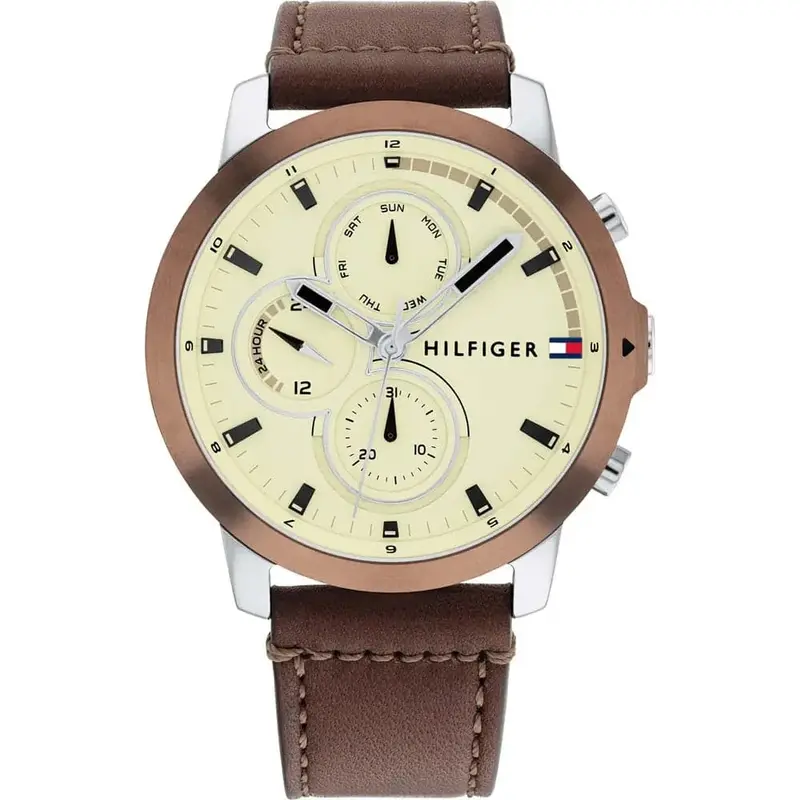 Tommy Hilfiger Chronograph Brown Leather Strap Men Watch 1792053 1