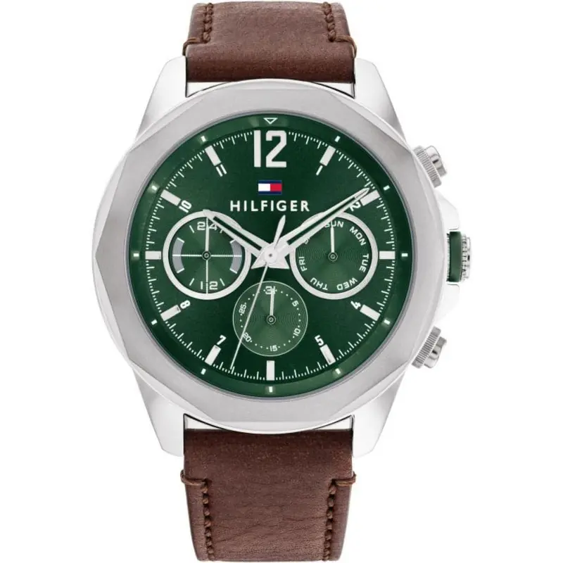 Tommy Hilfiger Chronograph Brown Leather Strap Men Watch 1792064 1