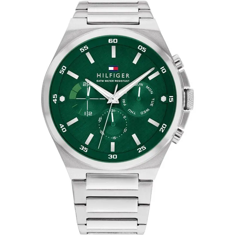 Tommy Hilfiger Green Dial Silver Stainless Steel Strap Men Watch 1792088 1