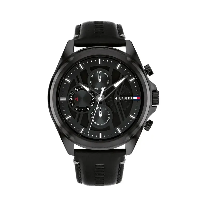 Tommy Hilfiger Jax Mens All Black Leather Strap Watch 1710654 1