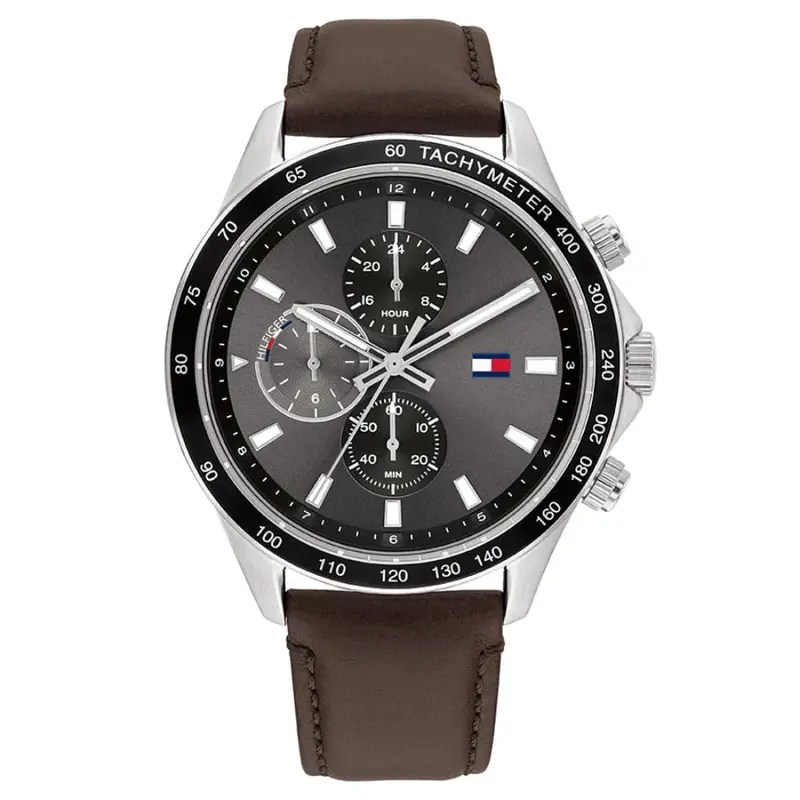 Tommy Hilfiger Miles Chronograph Brown Leather Strap Men Watch 1792015 1