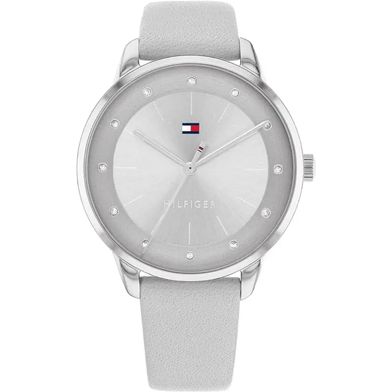 Tommy Hilfiger Silver Dial Gray Leather Strap Women Watch 1782542 1