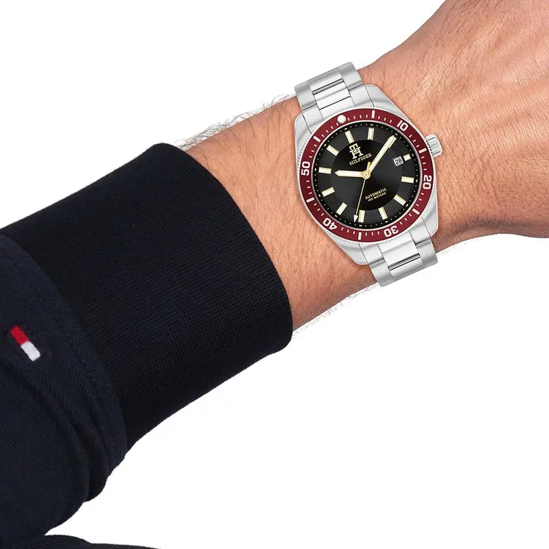 Tommy Hilfiger Th85 Auto Red Dial Case Steel Watch 1792154 2