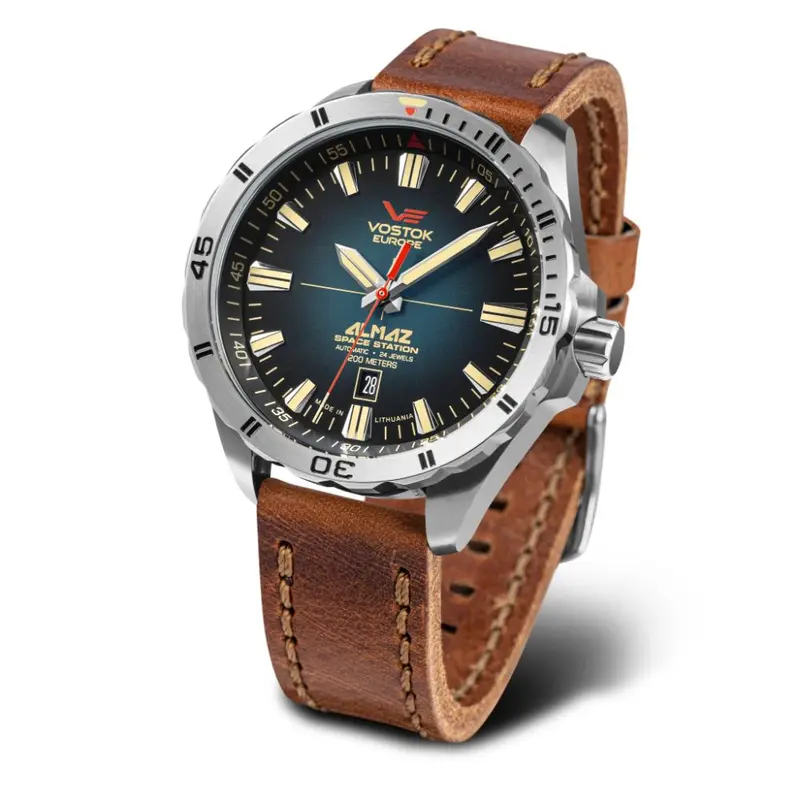 Vostok Europe Almaz Automatic Blue Dial Brown Leather Strap Men's Watch Nh35-320A678-L 1