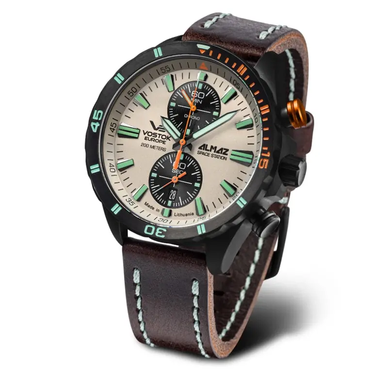 Vostok Europe Almaz Brown Leather Strap Men Watch 6S11-320C677-L 1