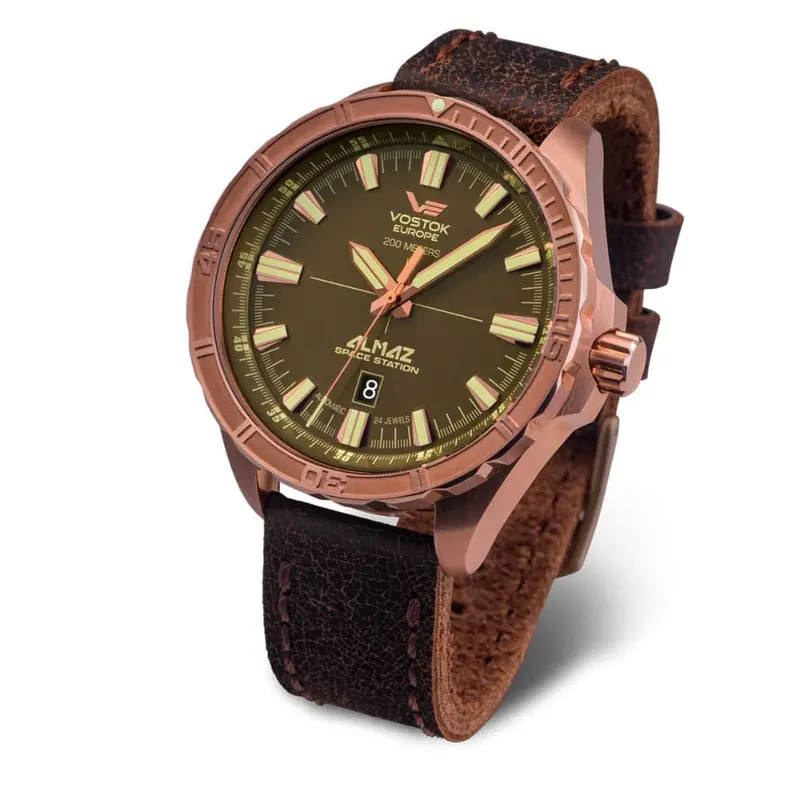 Vostok Europe Almaz Brown Leather Strap Men Watch Nh35-320O516-L 1