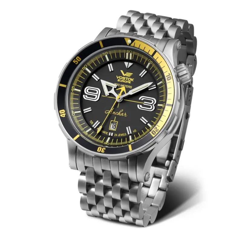 Vostok Europe Anchar Automatic Yellow Silicone & Silver Stainless Steel Strap Men's Watch Nh35-510A522-Bs 1