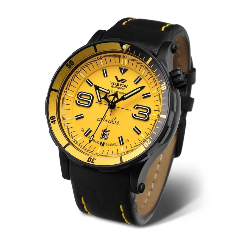 Vostok Europe Anchar Diver Automatic Black Silicone & Leather Strap Men's Watch Nh35-510C530-Sl 1
