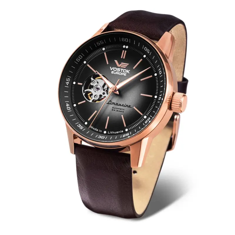 Vostok Europe Black Dial Brown Leather Strap Men Watch Nh38-560B682-L 1