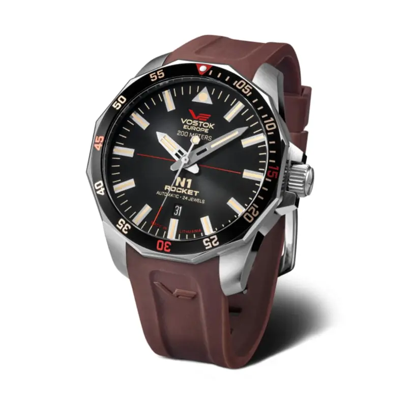 Vostok Europe Black Dial Brown Silicone Strap Men Watch Nh35-225A709-S 1