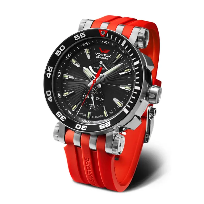 Vostok Europe Black Dial & Orange Silicone Strap Men Watch Yn84-575A538-Ss 1