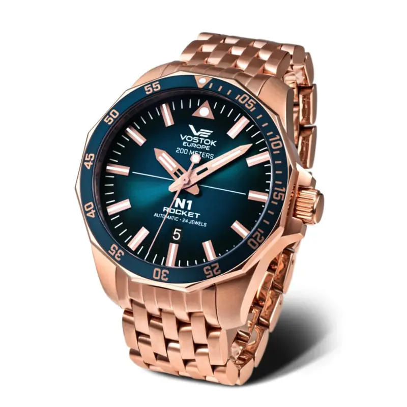 Vostok Europe Blue Dial Rose Gold Stainless Steel Strap Men Watch Nh35-225B616-B 1
