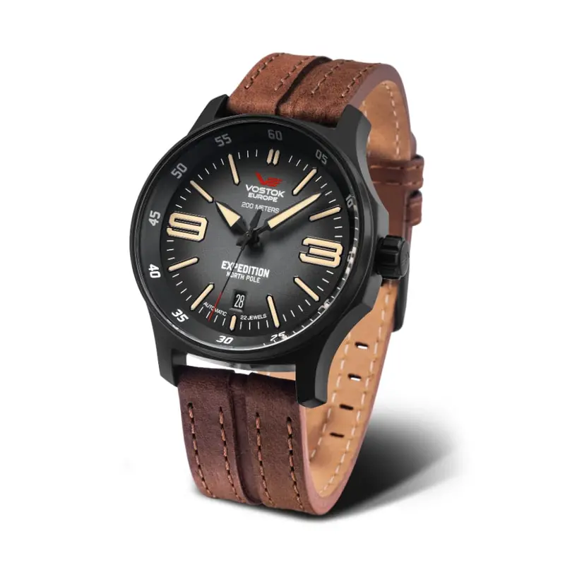 Vostok Europe Expedition Black Dial Brown Leather Strap Men Watch Yn55-592C554-L 1