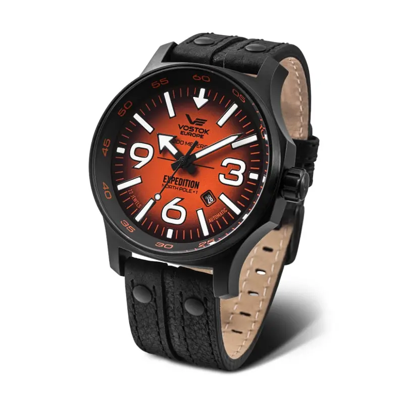 Vostok Europe Expedition Black Leather Strap Men Watch Yn55-595C640-L 1