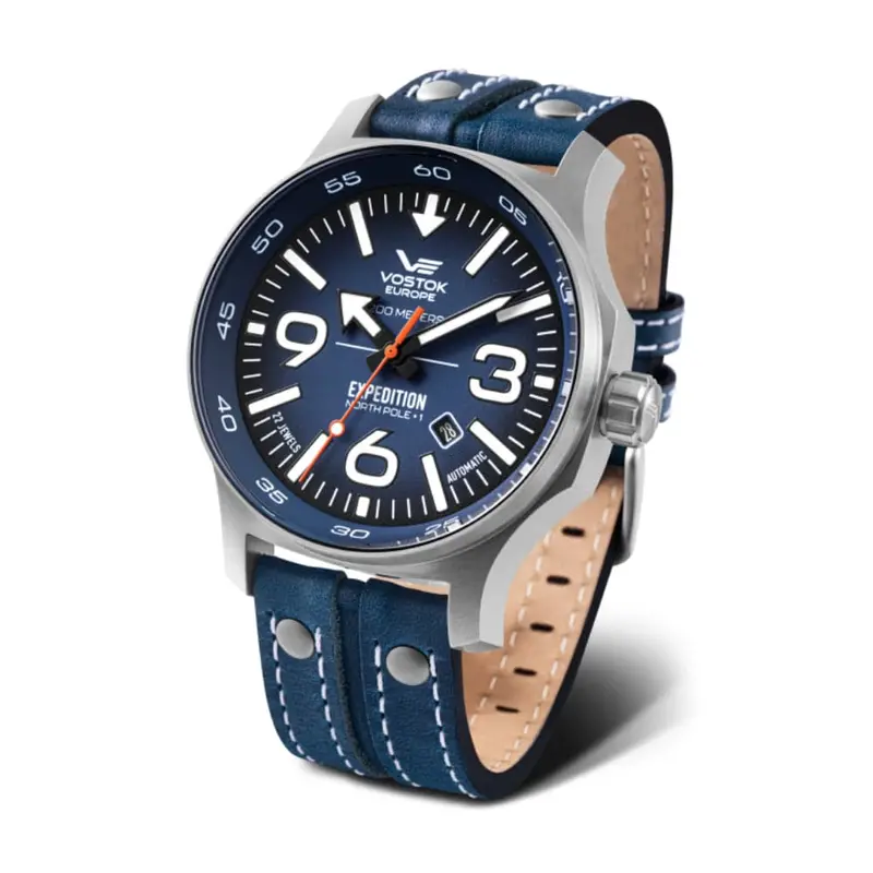 Vostok Europe Expedition Blue Dial Leather Strap Men Watch Yn55-595A638-L 1