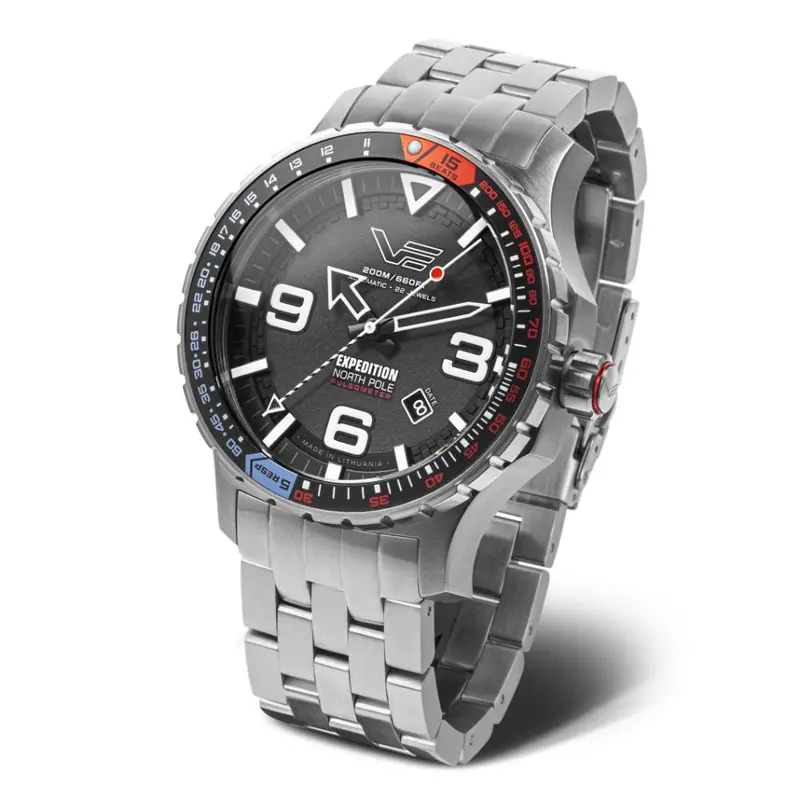 Vostok Europe Expedition North Pole Automatic Red Silicone Strap & Silver Stainless Steel Strap Men's Watch Yn55-597A729-Bs 1