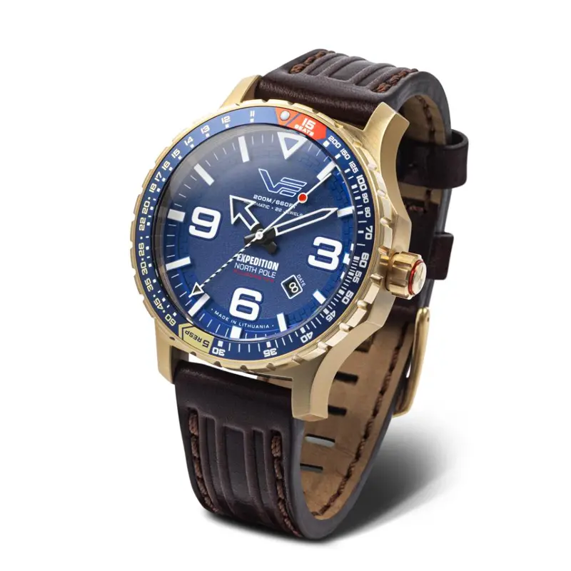 Vostok Europe Expedition North Pole Polar Sun Automatic Brown Leather & Red Silicone Strap Men's Watch Yn55-597B730-Rdsl 1