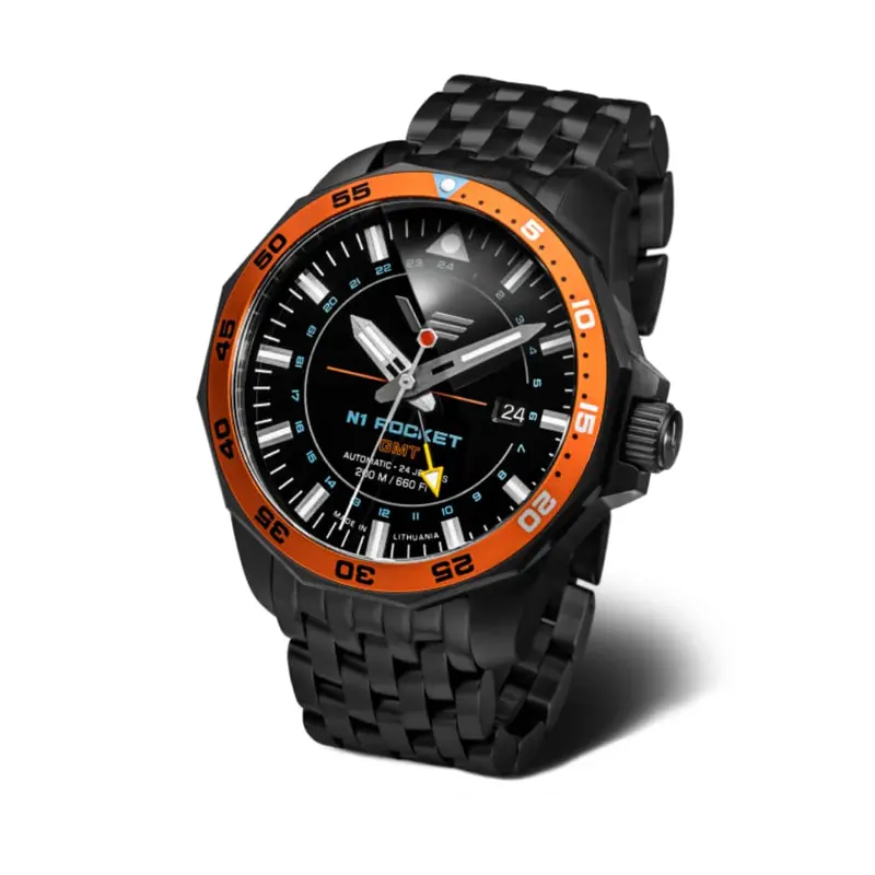 Vostok Europe Gmt N-1 Rocket Black Stainless Steel Strap Men Watch Nh34-225C714-B 1