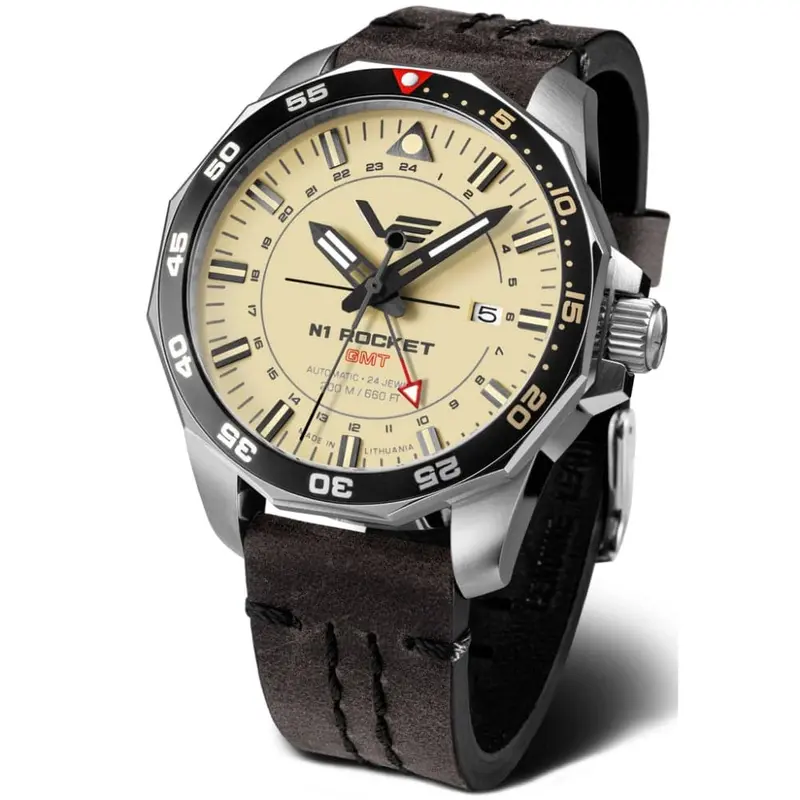 Vostok Europe Gmt N-1 Rocket Brown Leather Strap Men Watch Nh34-225A713-L 1