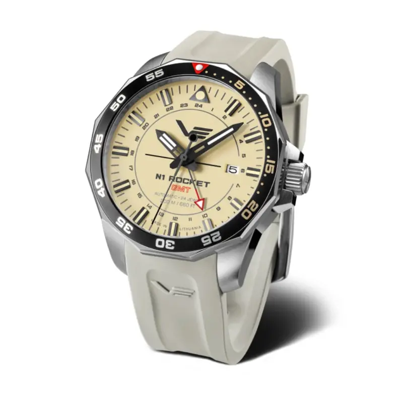 Vostok Europe Gmt N-1 Rocket Khaki Silicone Strap Men Watch Nh34-225A713-S 1