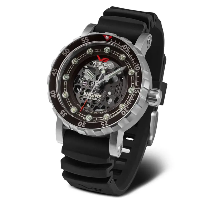 Vostok Europe Skeleton Dial Black Leather/Silicone Strap Men Watch Nh72-571A646-Sl 1