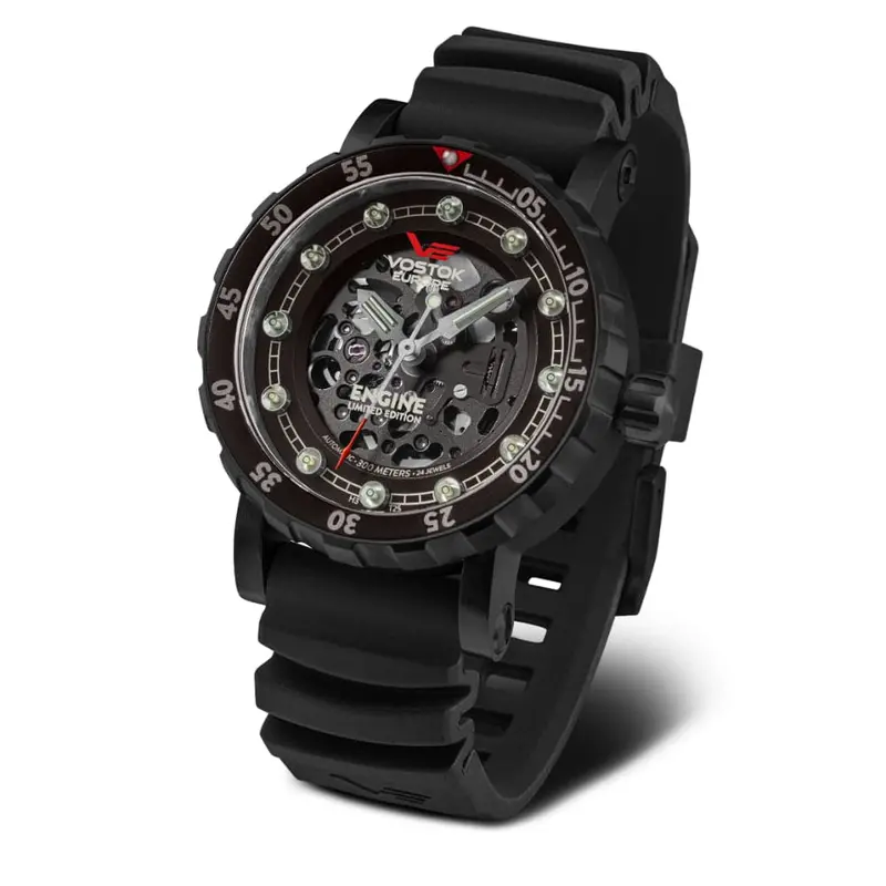 Vostok Europe Skeleton Dial Black Leather/Silicone Strap Men Watch Nh72-571C647-Sl 1