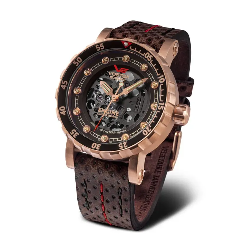 Vostok Europe Skeleton Dial Brown Leather Strap Men Watch Nh72-571B648-Sl 1