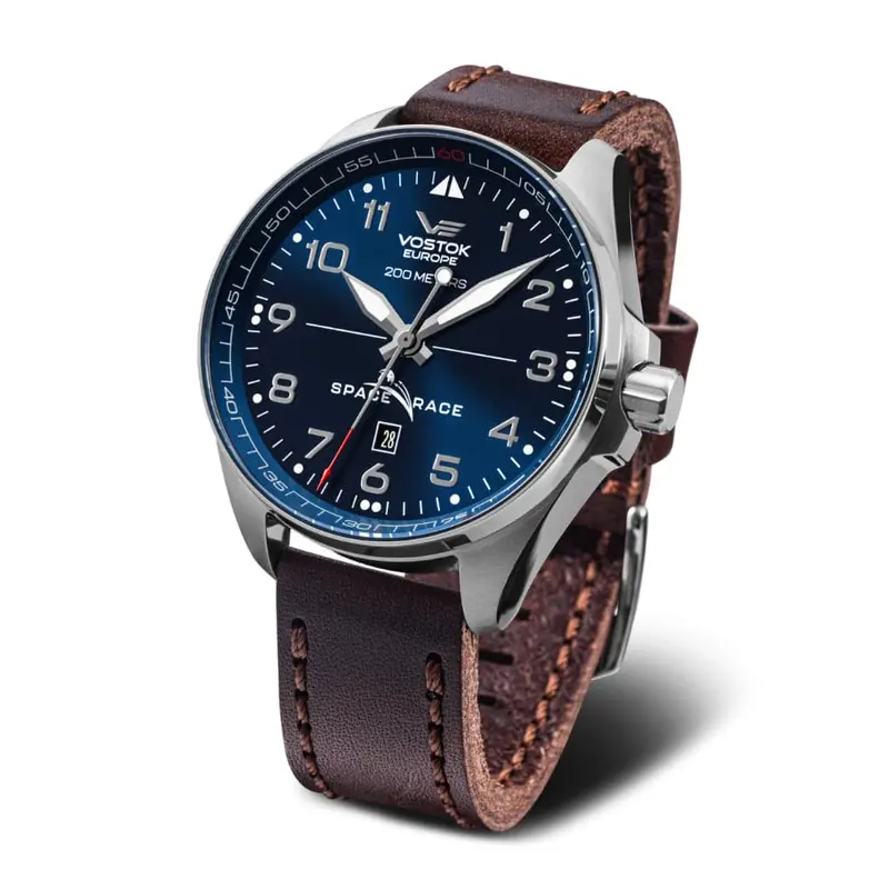 Vostok Europe Space Race Brown Leather Strap Men Watch Yn55-325A661-L 1